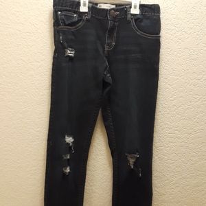 Levi's Girlfriend Dark Wash Ripped Denim Jeans C4